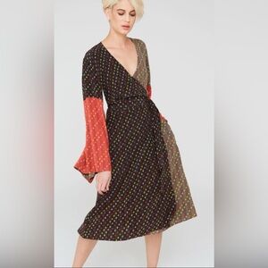 La Boheme Gia Silk Wrap Dress in Shabori Mix Prints NWT